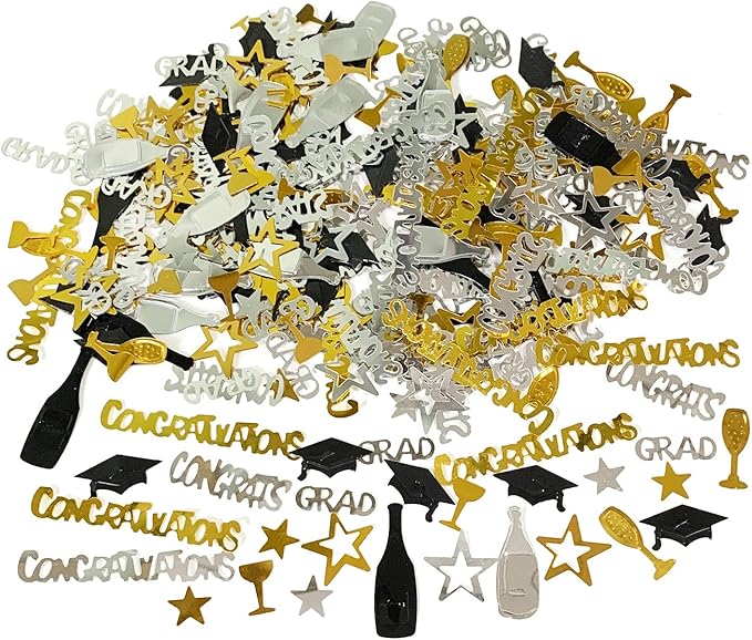 ZERODECO Graduation Decorations, Black and Gold Congrats Grad Banner Paper Pompoms Hanging Swirls Graduation Confetti Paper Garland Party Balloons for Grad Party Decoration Supplies