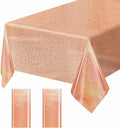 2 Pack Rose Gold Iridescent Plastic Tablecloth Disposable 54 × 108 Inch Glitter Holographic Foil Table Cloth Plastic Laser Rectangle Table Cover for Birthday Wedding Disco Party