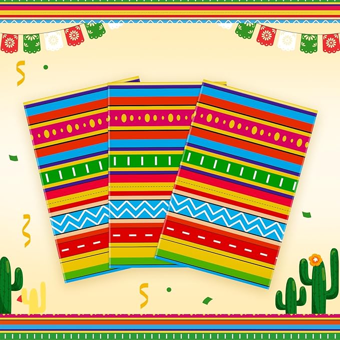 Hxezoc 3 Pack Cinco De Mayo Printed Tablecloths, 54 x 108 Inch Disposable Plastic Table Cover for Mexican Holiday Decorations Outdoor Indoor Party Supplies