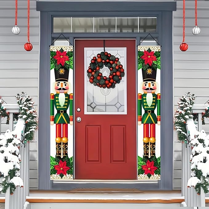Nutcracker Christmas Porch Banner Decorations Soldier Model Nutcracker Banners Front Door Hanging Banner Entryway Xmas Winter for Wall Fireplace Party Holiday Home Kids Decor 71 x 12