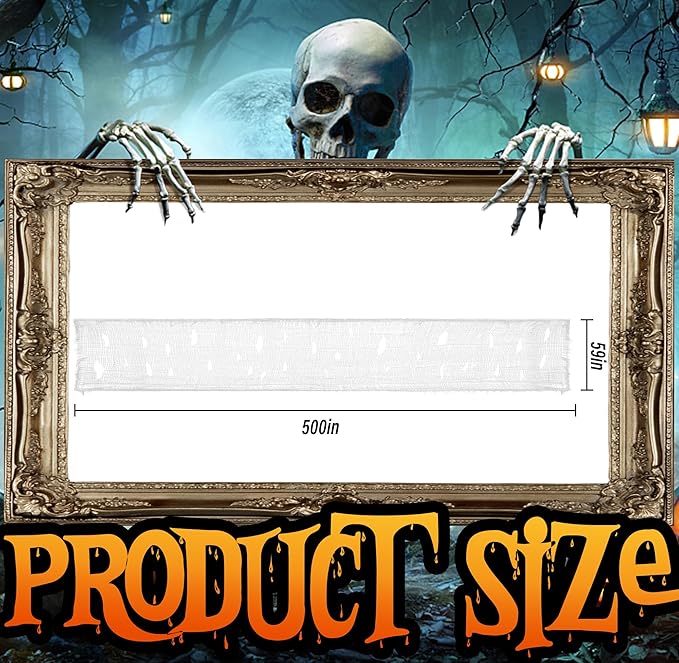 Watayo 500 x 59 Inch Halloween Spooky Cloth, White Large Size Halloween Creepy Cloth, Windows Doorways Cover Gauze for Haunted House Yard Horror Themed Party Decorations
