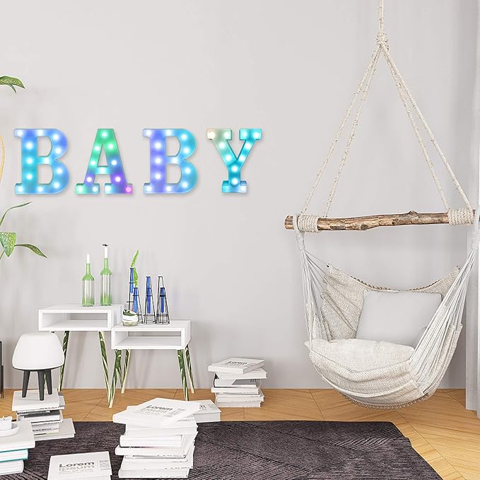 Foaky Colorful LED Letter Lights with Remote,Marquee Light Up Letters Sign for Night Light Wedding/Birthday Party Battery Powered Christmas Lamp Home Bar Decoration(F)
