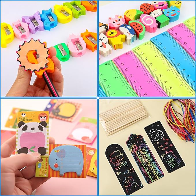 Stationery Party Favors, 24 Pack Birthday Goodie Bags for Kids with Pencils Rulers Sticky Notes Return Gifts Easter Stuffers Classroom Gifts Student Class