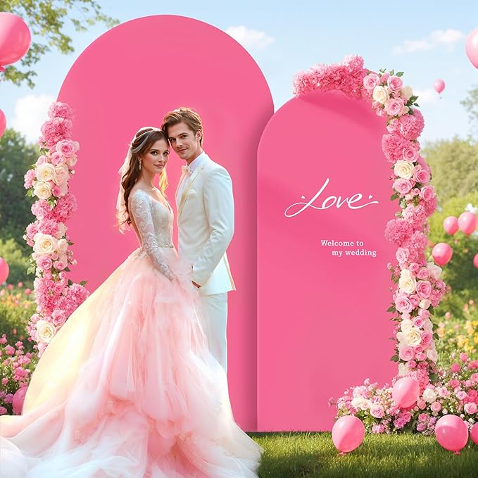 Hot Pink Arch Backdrop Covers - 7.2FT, 6FT Spandex Fitted Wedding Arch Stand Covers Round Top Chiara Stretchy Arch Backdrop Cover for Valentines Wedding Birthday Party Decoration