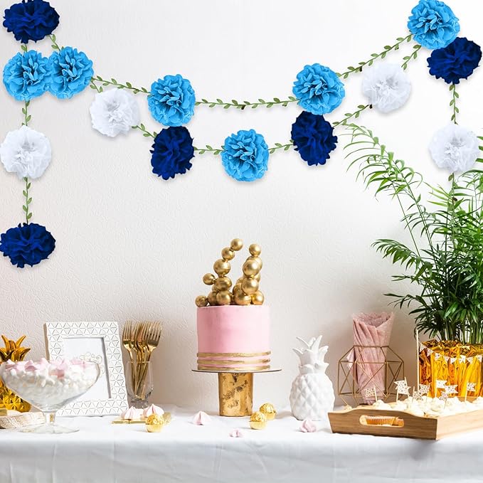 Blue Flower Garland for Backdrop - 2 Pcs Hanging Artificial Flower Garlands for Wedding Birthday Party Decor, 8.2 Ft Fake Paper Floral Vines for Room Wall Table Home Decoration