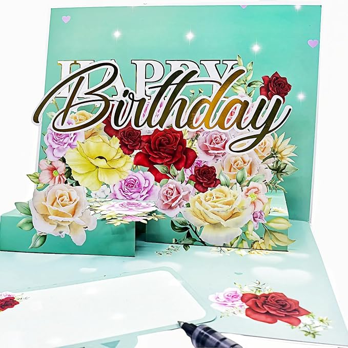 Steelhill 3D Pop Up Birthday Card for Women & Kids - Cute & Fun Greeting Cards with Envelope, Happy Birthday Cards for Adults, Girls, Boys - Handmade Birthday Greeting Card for All Ages (Blue)