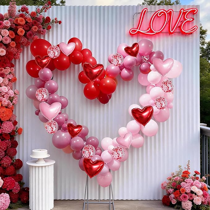 Valentine's Day Balloons Garland Arch Kit, 127Pcs Pink Red Rose Red Balloon with Red Pink Heart Foil Balloon for Valentine's Day Galentines Mother's Day Wedding Engagement Anniversary Party Decoration