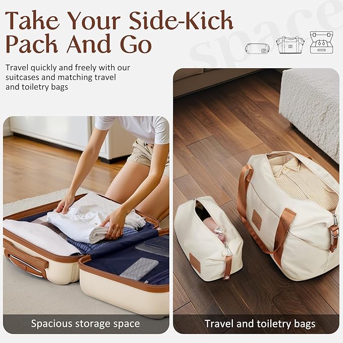 Coolife 3 Piece Luggage Set Carry On Suitcase with Hardside Durable TSA Lock Spinner Wheels (Apricot White, DB/TB/20)