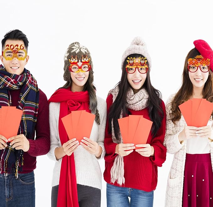 12PCS Lunar New Year Glasses, Funny Chinese New Year Paper Eyeglasses Photo Booth Props Spring Festival Eyeglasses Frames for Year of the Horse Party Supplies 2026