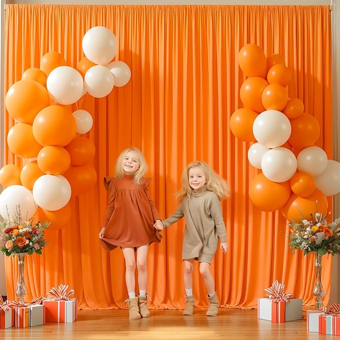 40x10FT Orange Backdrop Curtains for Wedding Parties, Wrinkle Free Polyester Photography Backdrop Drapes for Wedding Baby Shower Birthday Parties Stage Background Stand Decorations 4x10ft,10 Panels