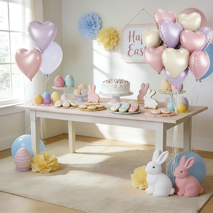 Pink Purple Heart Balloons, 12 Pcs Light Pink Lavender Cream Heart Shape Foil Balloon, 18 Inch Pastel Lila Beige Helium Balloon for Baby Shower Girl Women Birthday Wedding Bridal Valentine Party Decor