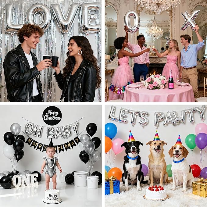 98 Pcs Silver Letter Balloons, Custom 3 Set A-Z Set for Personalizing Names & Phrases Party Supplies Banners - with 1 Set AEOLMPRST 20Pcs for Wedding/Birthdays/Annivs/Grads Party Banner Custom Phrase