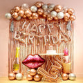 Rose Gold birthday decorations for women ，happy birthday party decorations for girls，Rose Gold Fringe Curtain，happy birthday banner， balloon letters