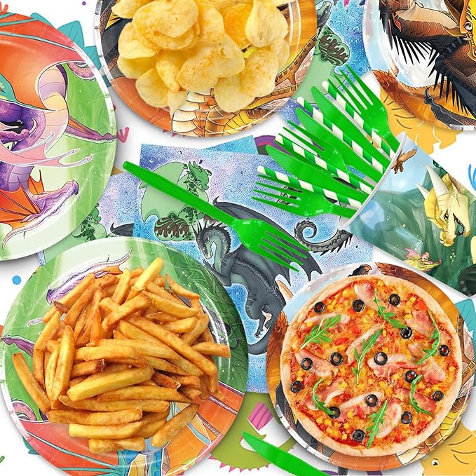 140Pcs Wings of Fire Parties,Party Tableware Disposable Dinnerware Plates Cups Napkins for Baby Shower Party Decoration Supplies,Serves 20 (Multicolor)