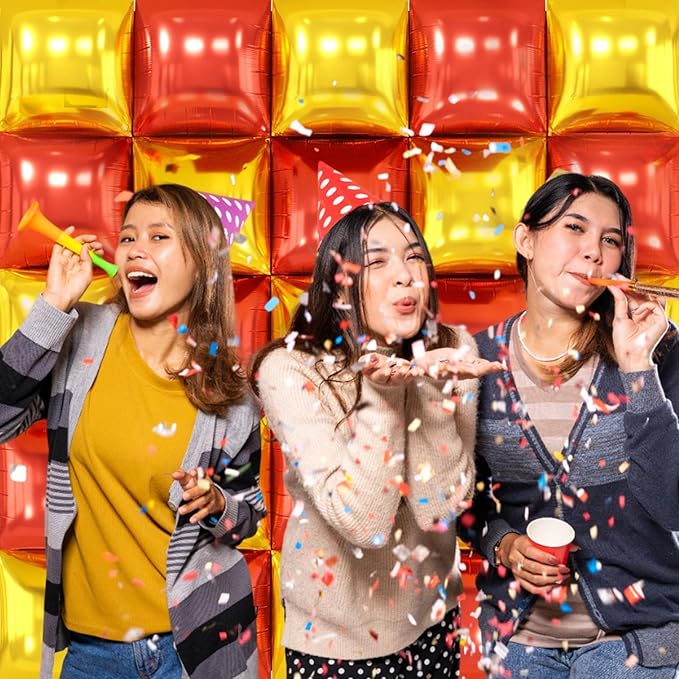 Metallic Red Black and Gold Double Sided Square Foil Balloons Wall,19 Inches Chrome Foil Balloons Tunnel Arch Kit for Bachelorette,Anniversary,Wedding,Birthday,2026 Graduation Party Decorations
