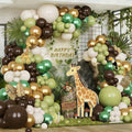 Sage Green Brown Safari Balloons Garland Arch Kit, 161 PCS Dusty Olive Green Coffee Sand White Chrome Gold Balloons for Jungle Safari Baby Shower Hunting Birthday Party Decoration