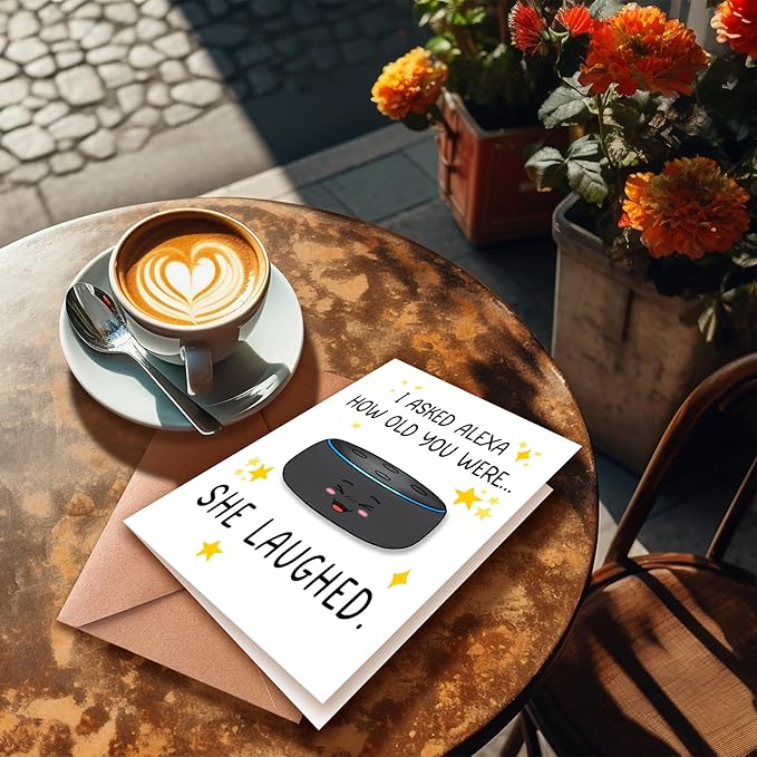 Funny Birthday Card for Men Women - "I Asked AI How Old You Were" Smart Speaker Joke - Sarcastic Getting Old Greeting Card for Dad, Husband, Mom, Sister, Best Friend - Witty Tech Humor Gift with Envelope