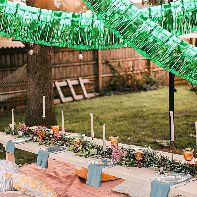 Green Foil Fringe Garland, 6 Pack 10 Feet Metallic Foil Tinsel Streamers Fringe Backdrop Banner for Parade Floats Birthday Party Decorations Halloween Christmas Decoration