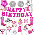 34pcs Disco Cowgirl Birthday Party Decorations, Western Cowgirl Party Decorations Hot Pink Happy Birthday Banner Disco Cowgirl Balloon Last Rodeo Bachelorette Party Decor Supplies for Women Girls