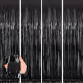 Valentines Day 4 Pack 3.3 * 8.3 ft Foil Curtain Metallic Tinsel Fringe Curtains Photo Booth Props Backdrop for Birthday Wedding Engagement Baby Shower Christmas Holiday Celebration Partyl,Black