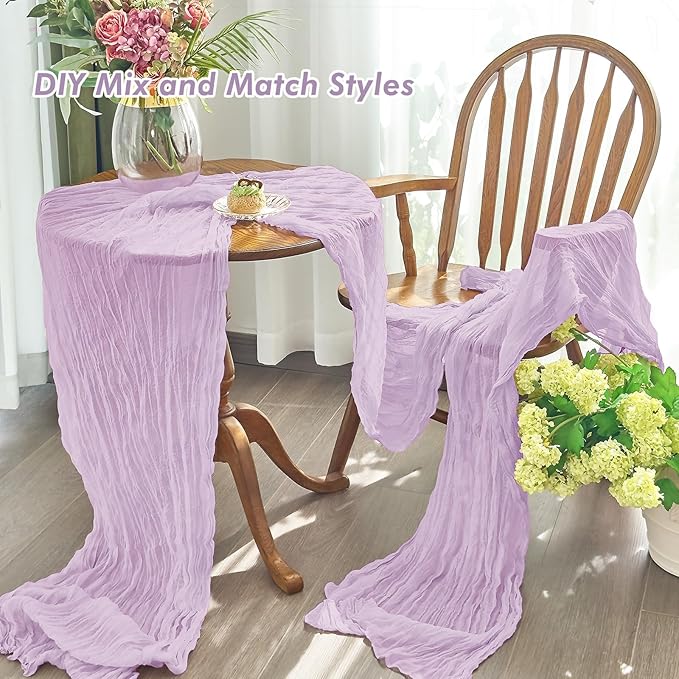 IVAPUPU 2 Pcs Cheesecloth Table Runner - 10ft Lilac Purple Lavender Easter Spring Boho Gauze Cheese Cloth Table Runners for Baby Shower Decoration Wedding Party Garden Decor