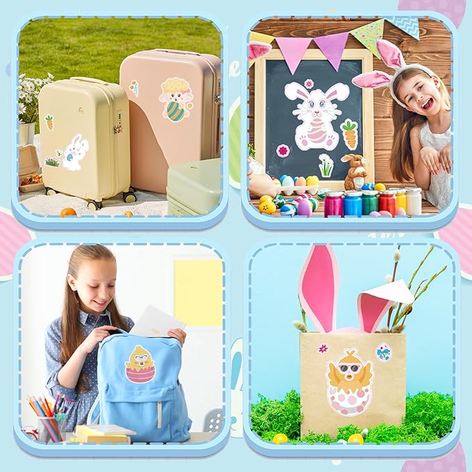 24 Sheets Easter Stickers for Kids - DIY Happy Egg Bunny Stickers Bulk Basket Stuffers Fillers for Toddlers Girls Boys, Kids Easter Crafts Classroom Gifts Games Activities Decor Party Favor Supplies