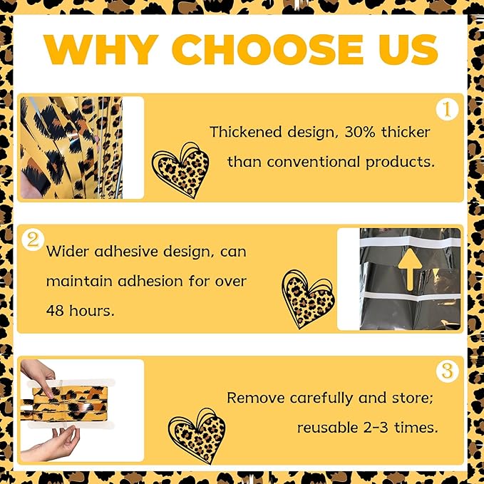 4 Pack Cheetah Print Foil Backdrop, Cheetah Print Birthday Decorations, Leopard Jungle Safari Bachelorette Backdrop 3.3×6.6ft Thickened Fringe Curtains for Photo Booth & Party Entrance