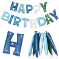 Tegeme Felt Happy Birthday Banner, Teal Glitter Turquoise Happy Birthday Garland Reusable Colorful Rainbow Decoration for Woman, Man Party Photo Prop