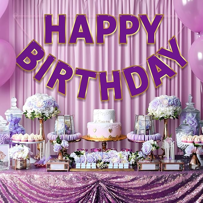 Happy Birthday Banner - 9ft Pre-Strung Happy Birthday Sign for Women, Men, Girls, Boys - No DIY Birthday Decorations & Party Supplies(Purple)