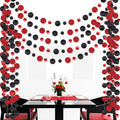 Outus 5 Pieces Black,Red Round Dots Garland Easter Graduation Party Hanging Decor Each Length 13.1ft Glitter Paper Dot Streamers for Birthday Wedding Classroom
