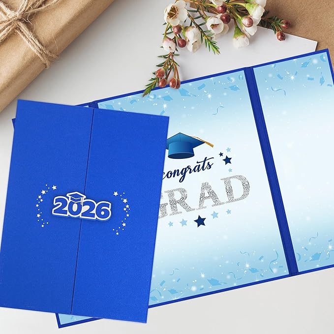 Vlipoeasn 2PCS Graduation Guest Book Alternative, Blue Silver Class of 2026 Graduation Party Decorations, Graduation Signature Book for 2026 College High School, Unique Graduation Gifts for Friends
