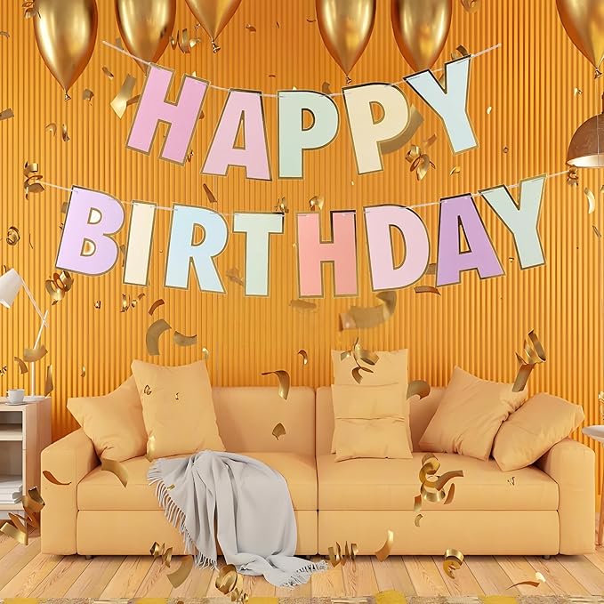 Happy Birthday Banner Macaron Birthday Rainbow Signs Banners, Birthday&Colorful Party Decorations for Girls, Boys, Women, Adults, Pets, Photo Backdrop & Wall Decor for All Celebrations