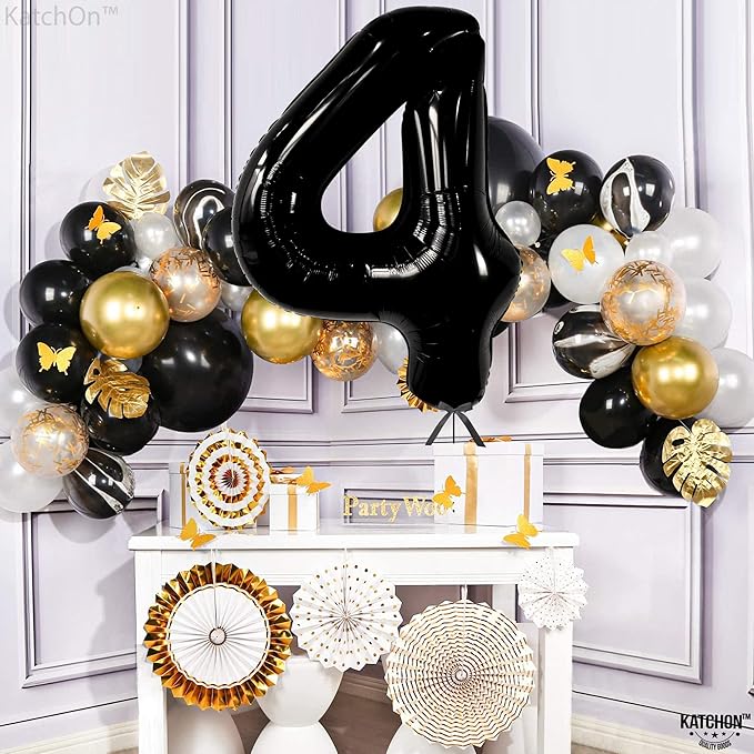 KatchOn, Black Number 4 Balloons - Giant, 40 Inch | Black 4 Balloon Number, 4th Birthday Decorations Boy | 4 Year Old Balloon, 4th Birthday Decorations for Boys | Spooky Birthday Party decorations