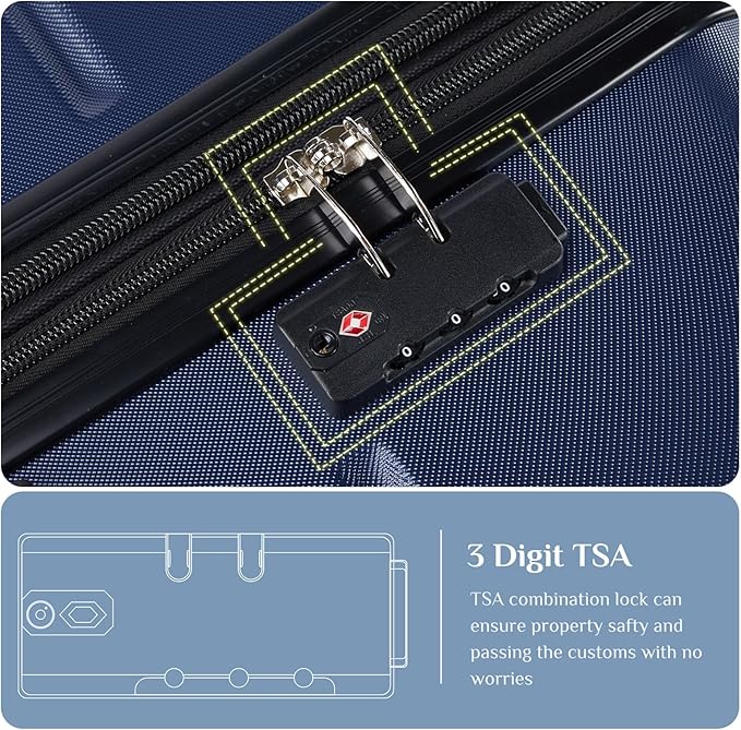 OLIXIS 3-Piece Luggage Set, Carry On Suitcases with Spinner Wheels, Expandable Travel Luggage with TSA Approved Lock & ABS Hard Shell, Blue(20/24/28 Inch)