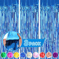 3Pack Blue Foil Fringe Curtain Backdrop - 3.3ft x 8.3ft Metallic Tinsel Photo Booth Decor for Bluey Birthday Decorations