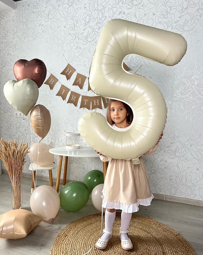Cream Number 6 Balloon 40 Inch, 6 Balloon Number, 6th Birthday Decorations, Cream Party Supplies for Boys Girls