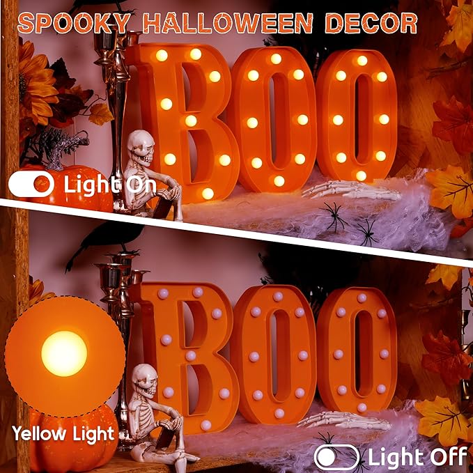 Halloween Decorations - Boo Light Up Letters Sign, Battery Operated LED Marquee Letter Lights for Halloween Mantel Decor, Window, Porch, Party Home Decor(Orange)