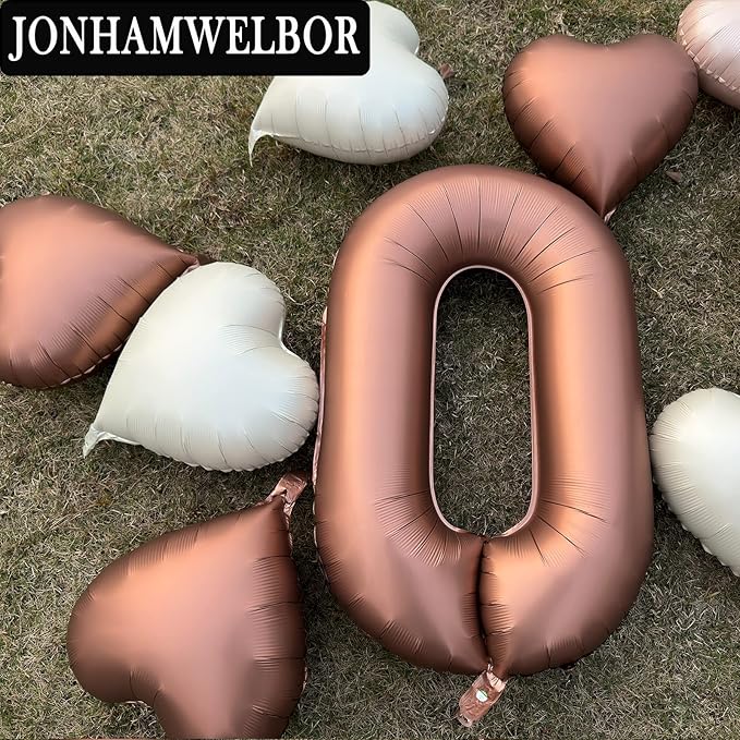Jonhamwelbor 40 inch Number 0 Balloon Large Size Foil Helium Big Number Balloon 0-9 Birthday Party Mylar Balloon Numbers Decor (40 inch Brown 0)
