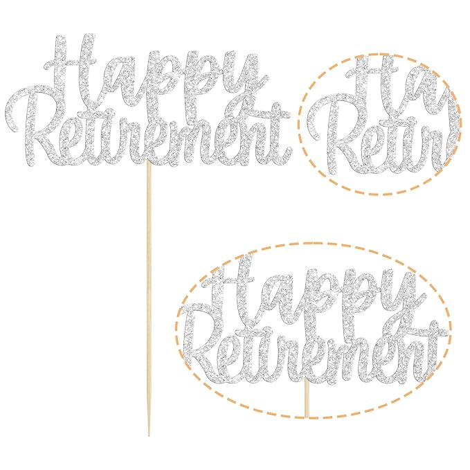 Gyufise Silver Happy Retirement Cake Topper Retirement Cake Decoration Picks for Retired Party Cake Decoration Party Supplies 1 Pack