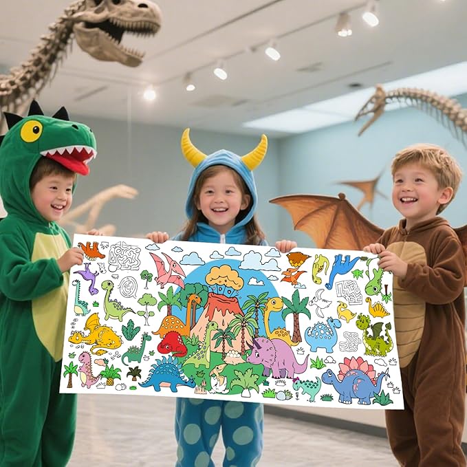 Dinosaur Party Giant Coloring Poster 30x72 Inches Large DIY Dinosaurs Coloring Tablecloth Versatile Classroom Wall Décor & Birthday Activity for Kids for School Home Party Supplies