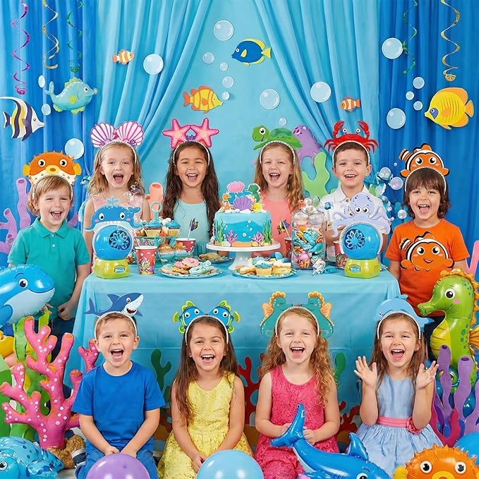 Blosssound 12 Pcs Sea Animal Headbands Fall Party Favor Gift Under the Sea Paper Head Bopper Ocean Animals Headwear Beach Summer Costume Accessories Photo Prop Decoration Supplies