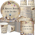 Hushee 200 Pcs Magical Wizard Baby Shower Paper Plates Napkins Cups Baby Shower Party Supplies Tableware Set Magical Wizard Theme Disposable Cup Napkin for 50 Guest Sets Party Decoration Boy Girl