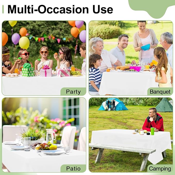 misaya 6 Packs Disposable Plastic Table Cloth, 54 x 108 Inch Waterproof Rectangle Tablecloth, Leakproof & Sturdy Decorative Table Covers for Easter, Picnic, Party and Outdoor, White