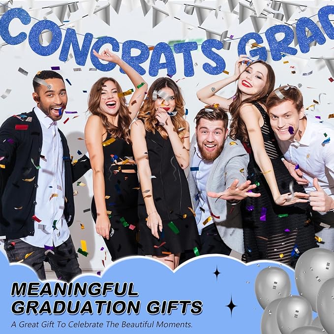 Fulmoon Pre Strung Congrats Grad Banner Glitter Congratulations Banner College Graduation Sign Class of 2026 Grad Party Decorations for High School University Graduation Party Favor(Dark Blue)