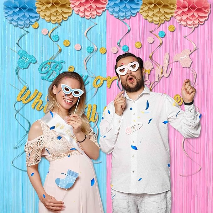 6 Pack Macaron Pink Blue Foil Fringe Curtains Backdrop, 3.28 x 9.8 Ft Metallic Streamers Tinsel Curtains Background for Photo Booth, Birthday, Halloween, Christmas, New Year Party Decorations