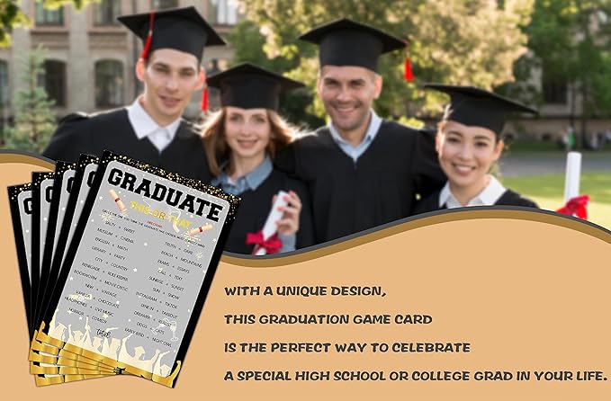 Graduation Party Games - This Or That Game Cards for The Graduate - Graduation Party Decorations 2024 - Gold & Black Grad Celebrations Party Supplies for High School/College - 30 Game Cards(F03)