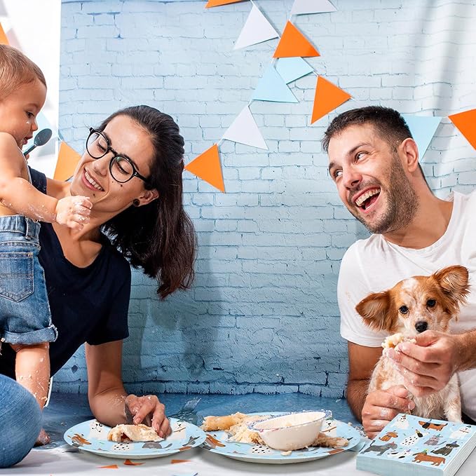 Jinei 350 Pcs Dog Birthday Party Supplies Blue Dog Tableware Set Serves 50 Guests Puppy Birthday Decorations Includes Puppy Plates Cups Napkins Forks Knives Spoons for Party Supplies