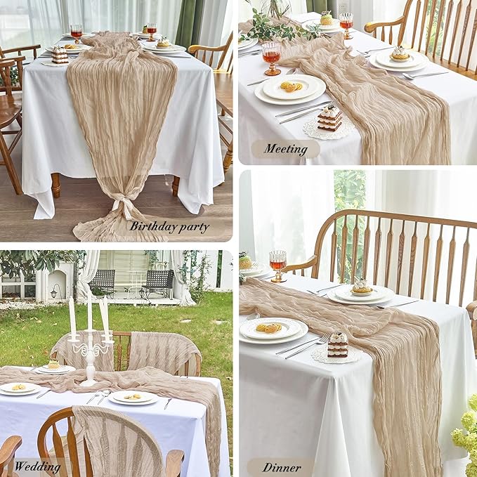 IVAPUPU 4 Pcs Cheesecloth Table Runner - 10ft Nude Easter Spring Boho Gauze Cheese Cloth Table Runners for Baby Shower Decoration Wedding Party Garden Farmhouse