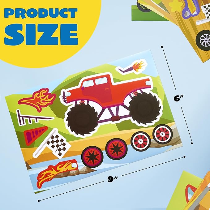 JOYIN 24 Sheets 9"x6" Make a face Stickers for Kids, Make Your Own Monster Truck Stickers, Party Favors Kids Crafts, Goodie Bags Stuffers Classroom Activities