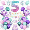 5th Mermaid Birthday Decoration for Girls,Pink Purple Green 5th Birthday Balloon Number 5 Seashell Foil Balloons Banner Mermaid Sea Party Decor Supplies for 5 Year Old